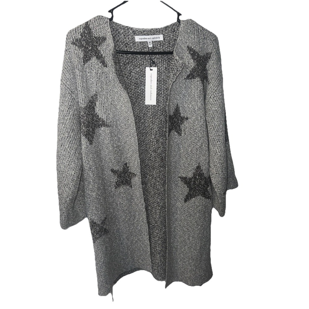 Cupcakes and Cashmere XS Etoile Star Open Front Side-Tie Cardigan in Grey-NWT